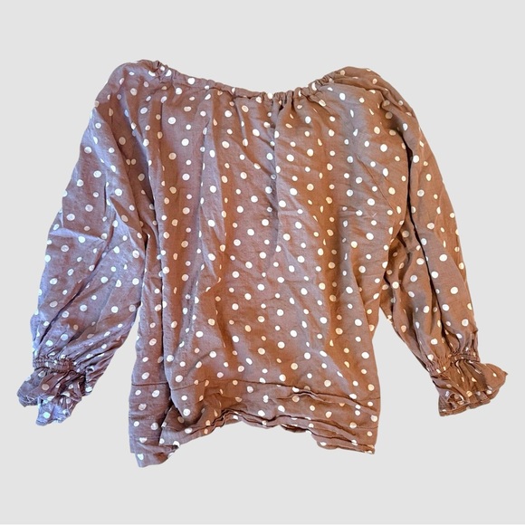 Bucketlist Brown White Polka Dot Peasant Blouse Top Size Medium - Picture 2 of 4
